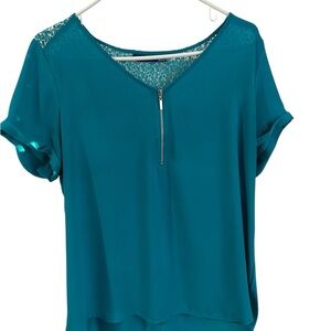 Apt. 9 Teal Blouse with Lace and Zipper